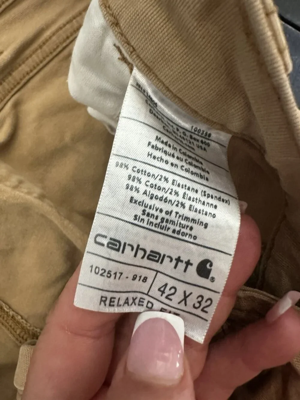 Carhartt Relaxed Fit Pants Tan Rugged Flex Canvas 42x32 Work Wear